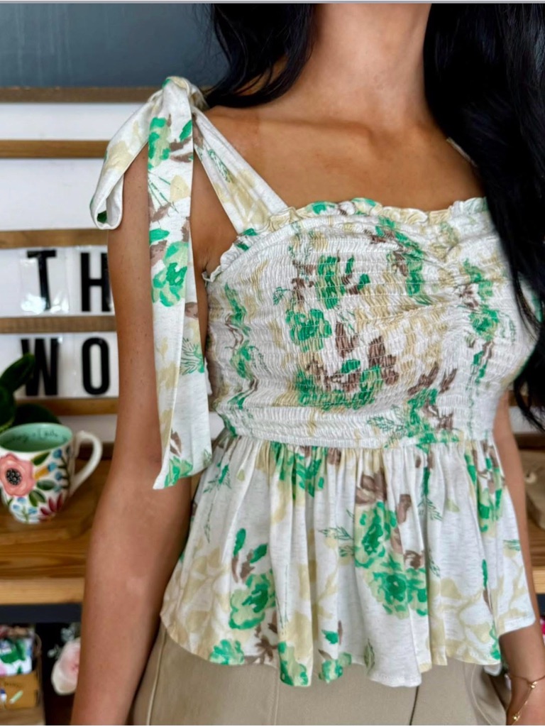 Nwt Entro Flowy Green Floral Tie-Shoulder Tank Top Small